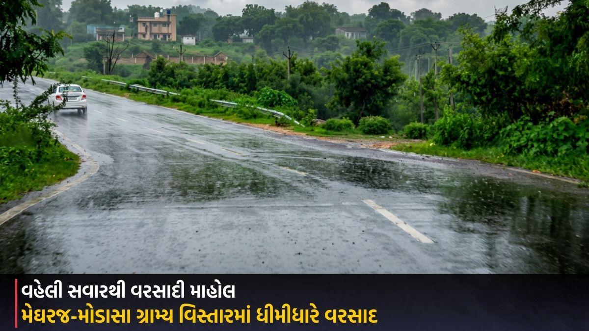 Aravalli: વહેલી સવારથી વરસાદી માહોલ, મેઘરજ-મોડાસા ગ્રામ્ય વિસ્તારમાં ધીમીધારે વરસાદ